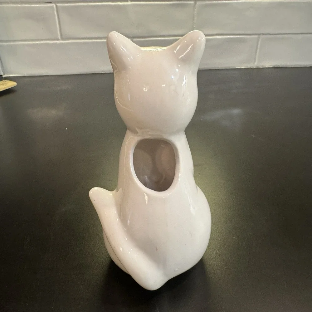 Vintage Cat Vase White Kitty‎ Kitten 7